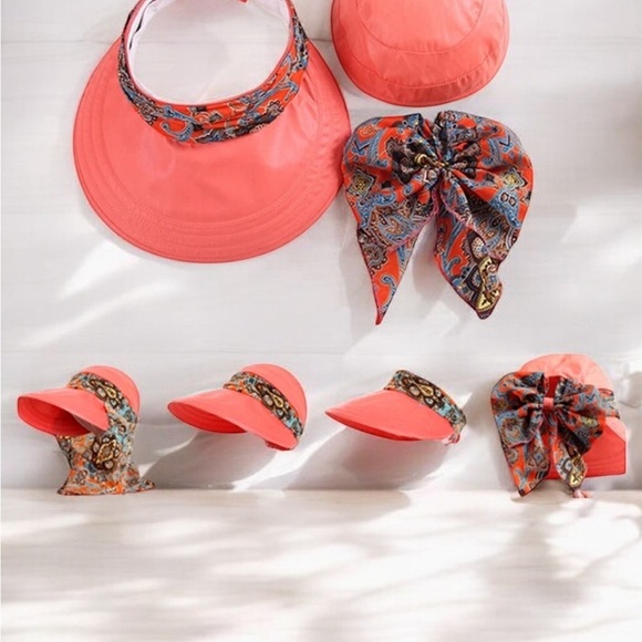 Tangerine UV Protection Wide-Brimmed Sun Hat with Detachable Silk Scarf - Picture 3 of 4